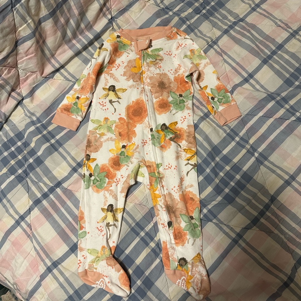 Burt's Bees Kids Floral Footie Pajamas - Peach and Green